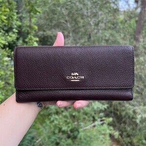 VINTAGE COACH Trifold Wallet Brown Pebbled Leather with Gold Hardware AUTHENTIC